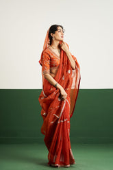 Amber Saree Set - Rust